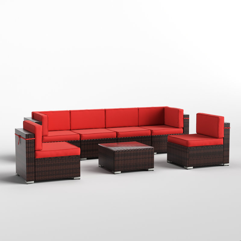 Latitude Run® 7 Piece Rattan Sectional Seating Group with Cushions